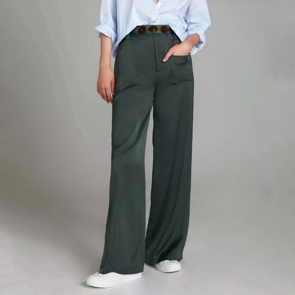 BOSKEMPER green Carlton high waisted front pockets wide leg button belt pants